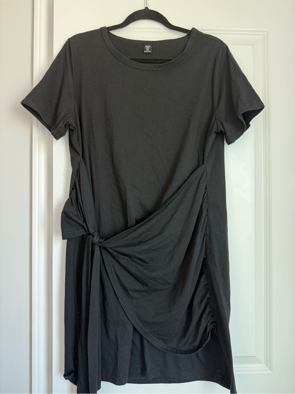 SHEIN Black Knot-Front Short Sleeve Dress